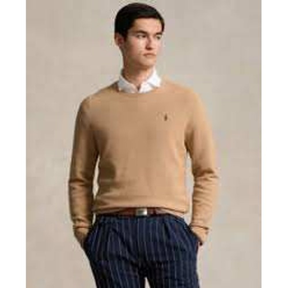 Polo Ralph Lauren Mens Textured Cotton Crewneck Sweater Tan Brown size Small